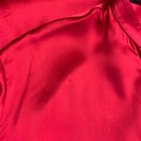 HAIDER ACKERMANN Size S Red Silk Satin Nehru Collar Hidden Buttons Shirt - Picture 4 of 6